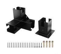 Support de pergola à angle droit 3 voies en acier aluminium noir (base + 3T | Base de bride 150 mm, boulons d'expansion inclus, revêtement antirouille, cadre stable, utilisation en extérieur
