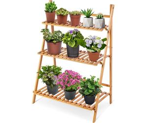 Support de plantes 3 niveaux en bambou Support de plantes à fleurs - Étagère pliable de présentation de plantes - Organisateur de pots de fleurs Étagère pour balcon Salon Jardin - Patio Petite véranda