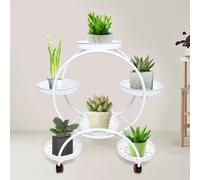 Support de plantes en métal, modèle d'angle pour 6 pots, blanc, pour balcon, terrasse, jardin, salon & chambre à coucher