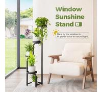 Support de plantes haut pour l'intérieur et l'extérieur - support d'angle en métal - plusieurs plantes - étagère à plantes robuste à 4 étages - terrasse, jardin, balcon, salon, chambre, noir