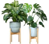 Support de plantes intérieur | Set de 2 supports de pots de fleurs en bois réglables | Bambou durable | Pour pots de Ø 20-30 cm. | Pot & plante non inclus