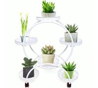 Support de plantes pour pots de fleurs - Support rond en métal avec roulettes - Pour balcon et jardin, intérieur/extérieur - Blanc