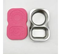 Support de plat en acier inoxydable à double grille pour sauces - Porte-frites réutilisable pour barbecue et pique-nique - 14 x 8,5 cm (rose)