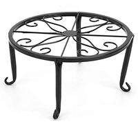 Support de pot de fleurs en métal de 24,9 cm de diamètre x 12,7 cm de haut - Support de pot de fleurs court en fer forgé antirouille (noir)
