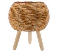 Support de Pot de Fleurs en Rotin Tressé, Trépied Décoratif pour plantes | Panier Tressé Base en Bois, Surface Lisse, Style Nordique, Adapté aux Petites Plantes, Herbes et Présentations sur Table