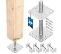 Support de poteau - set de 4 pied de poteau galvanisé et réglable - pour bois - filetage M24 mm - 110 x 110 x 250 mm - KOTARBAU