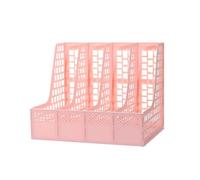 Support de Rangement Document Bureau, A4 Trieur Document, Boîte de Rangement Porte-revues de Bureau, 4 Compartiments Support de Livre Amovible pour Bureaux, Maison, Écoles et Librairie (Rose)