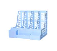Support de Rangement Document Bureau, A4 Trieur Document, Boîte de Rangement Porte-revues de Bureau, 4 Compartiments Support de Livre Amovible pour Bureaux, Maison, Écoles et Librairie (Bleu)