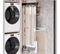 Support de rangement mural et multifonctionnel à faible encombrement avec fonction coulissante pour balai et serpillière, pour placard, armoire, penderie, cuisine, garage, 41 cm