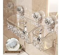 Support de rangement mural pour salle de bain, ondulation de l'eau, panier de rangement à ventouse Non perforé pour produits de rangement à domicile White 2