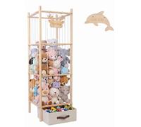Support de rangement pour peluches - Organisateur de jouets en bois - Cordon élastique - Étiquettes nominatives - Montage facile - Blanc