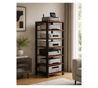 Support De Rangement Stéréo d'angle À 7 Niveaux avec Plateau Tournant for Console De Jeu, Meuble TV Audio-vidéo for Salon, Salle D'enregistrement, Chambre À Coucher, Club, Cinéma Maison(Red)