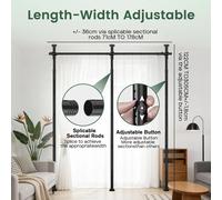 Support de rideaux autoportant - Diviseur de pièce - Installation sans perçage - Hauteur réglable de 122 à 305 cm - Acier inoxydable - Noir