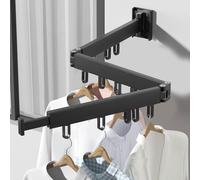 Support de séchage mural Barre de penderie 120 cm extensible et pliable - Séchoir à linge avec 18 crochets de suspension pour balcon et buanderie