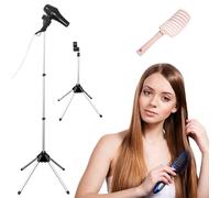 Support de sèche-cheveux mains libres avec rotation à 360 degrés, support de sèche-cheveux réglable avec trépied et clip universel, support rotatif à 360 degrés pour salle de bain, coiffeuse, salle de