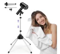 Support de sèche-cheveux réglable de 73 à 140 cm avec trépied et clip universel, support rotatif à 360 degrés pour salle de bain, coiffeuse, salle de maquillage