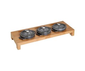 Support de service pour 3 mini-pots en fonte, bambou, Staub