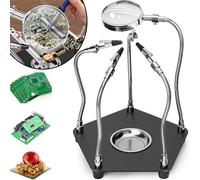 Support de soudure - Troisième main pour le soudage - Loupe 3x - 4 bras réglables - Pinces crocodiles - Support pour cartes de circuits imprimés pour les réparations électroniques