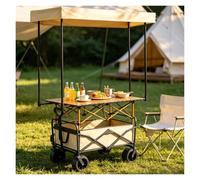 Support de stand de marché pliable, chariot de vendeur de nourriture | Présentoir de nourriture Mobile avec auvent et roues, chariot de vendeur extérieur for fêtes, anniversaires, mariages(Cream)