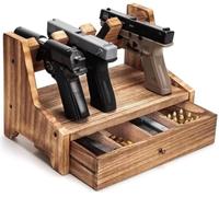 Support de support d'armes à feu en bois avec support de pistolet à tiroir | Présentoir for armes de poing, accessoires de sécurité for armes à feu, support d'intérieur for armoires à armes, bu(Medium)