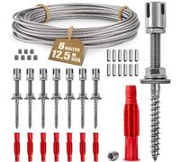 Support de suspension en acier inoxydable pour plantes, kit professionnel avec fixations murales et câble de 3 mm (8 fixations, 12,5 m de câble)
