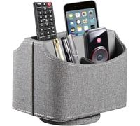 Support de télécommande en cuir rotatif à 360 degrés, organiseur de bureau pour télécommandes TV, caddy, stylo, calculatrice, lecteur multimédia (gris)