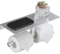 Support de toilettes à fixation murale avec plaque d'assise, sans perçage, couleur argent, double porte-papier, porte-papier à fixation par vis, en aluminium ou avec vis