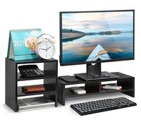 Support d'écran surélevé Azomor avec étagère latérale et espaces de rangement, pour la maison et le bureau
