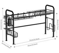Support d'égouttage pour évier - Égouttoir à vaisselle à 2 niveaux - Acier inoxydable - Étanche - Avec crochets et porte-couverts - Non pliable - Couleur : Rack-A