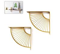 Support D'étagère Triangle en Forme D'éventail Doré en Métal Flottant,Lot de 2 Support D'angle Mural de Rayonnage Suspendus pour Décoration de Restaurant/Bureau/Domicile (15cm/5.9in)