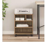 Support d'imprimante en bois - WIENS - Chêne artisanal - 41x32x48 cm - Roues - Style Scandinave Moderne