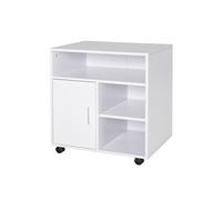 HOMCOM Support d'imprimante organiseur bureau caisson placard porte 3 niches + grand plateau panneaux particules blanc