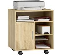 Support d'imprimante - organiseur bureau - HOMCOM - caisson placard porte 3 niches + grand plateau - panneaux particules - naturel