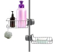 Support Douche Sans Percage Inox,2 Etageres Salle de Bain Chrome Porte Savon Shampoing Gel Douche Pour Barre 18 25mm,