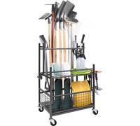 Support d'outils de jardin 652 x 403 x 990 mm Support d'outils Organisateur en acier au carbone polyvalent Étagère de rangement d'outils de jardin 16 fentes 18 crochets Support d'outils de jardin Port