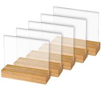 Support en acrylique pour table, format DIN A6, présentation double face, avec base en bois de chêne