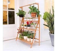 Support en bambou pour plantes - Étagère à fleurs à 3 niveaux - Étagère pliante en forme d'échelle - Pour intérieur et extérieur - Balcon, jardin, terrasse - 100 x 40 x 96 cm