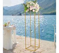 Support floral de mariage - Structure métallique haute - Piètement tubulaire rond - 50 x 50 x 180 cm - Colonne décorative autoportante - Couleur dorée