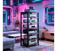 Support HiFi 7 Niveaux, Rack Audio Mobile Hauteur Réglable, en Bois Et Acier, Support De Composants Audio Vidéo, pour Home Cinéma À Domicile Et Salon(Teak Color)