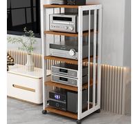 Support HiFi à 5 niveaux pour platines et consoles de jeux, armoire Ma avec roues verrouillables pour home cinéma et salon Blanc et teck