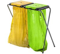KADAX Porte-Sacs Poubelle pour Intérieur et Extérieur, Support Pratique et Efficace pour Les Sacs de Recyclage (Double: Jaune et Vert)