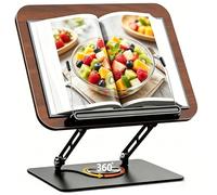 Support Livre Bois avec Base Rotative 360° - Pupitre de Lecture Cadre en Alliage d'Aluminium, Hauteur Réglable Porte Livre pour Bureau, Cuisine, Tablette et PC Portable