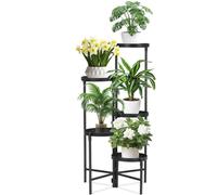 Support métallique à 5 étages pour jardin, support à fleurs, meuble pour plantes d'intérieur et d'extérieur, support à fleurs à plusieurs étages, noir