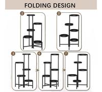 Support métallique pour plantes - Étagère à fleurs à 5 niveaux - Hauteur réglable - Avec rebord surélevé - Pour intérieur et extérieur - Montage facile - Stable et durable