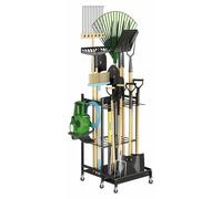 Support mobile pour outils - Rangement d'outils de jardin - Structure en acier - Rotation à 360° - Plusieurs crochets - Pour balais, pelles et râteaux - Outils non inclus