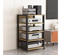 Support multimédia AV mobile à 4/5 niveaux - Étagère d'angle réglable pour plateau tournant et rangement - Étagère en bois élégante pour la maison/bureau/cinéma - Solution de nization à 5 niveaux