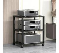 Support multimédia en bois avec roulettes, étagère de rangement ouverte à 4 niveaux pour audio, vidéo, lecteur CD DVD, console de jeu, organiseur de divertissement à domicile