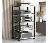 Support multimédia en bois avec roulettes, étagère de rangement ouverte à 4 niveaux pour audio, vidéo, lecteur CD DVD, console de jeu, organiseur de divertissement à domicile
