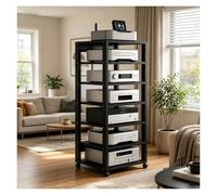 Support Multimédia for Composants AV, Support Audio Vidéo À 7 Niveaux, Centre Multimédia, Grand Lecteur De Disque CD Porteur, Plateau Tournant(Noir)