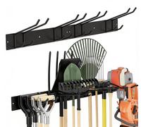 Support mural 2 en 1 pour balais et outils de jardin, support pour pelles, support à outils métallique robuste pour outils de jardin d'une capacité de charge de 150 kg, pour garage, jardin ou cave (no
